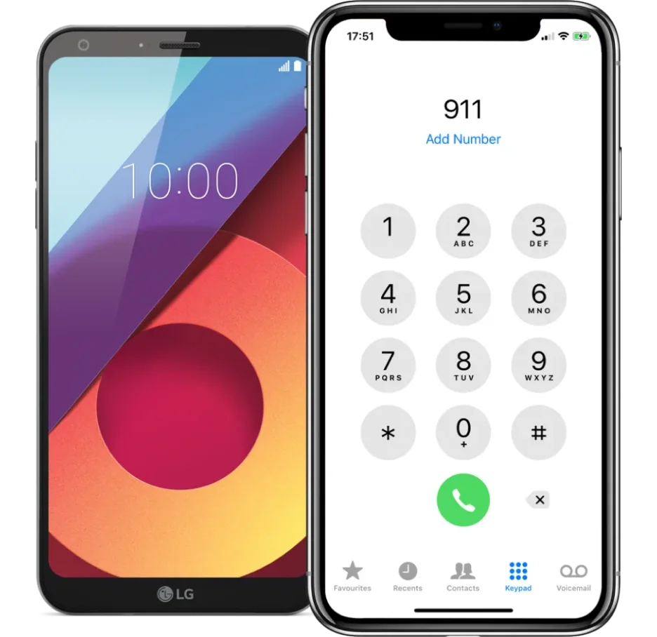 Smartphone displaying 911 dialed.