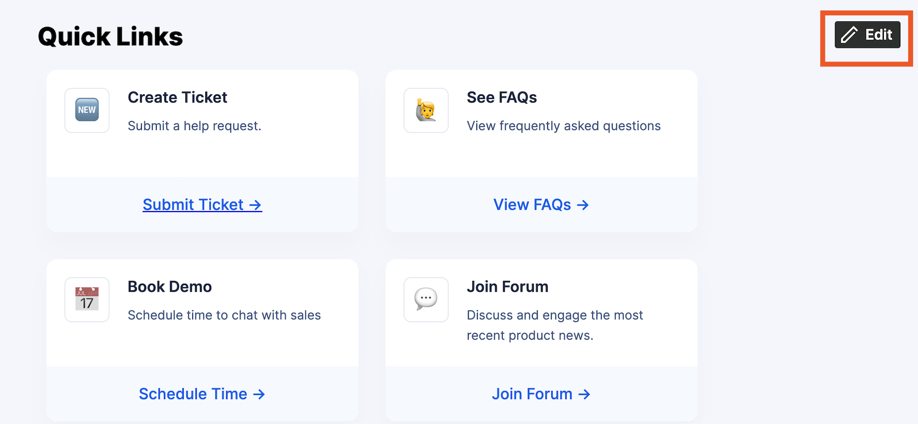 Screenshot of quick links