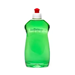 Full bottle of green dish soap.
